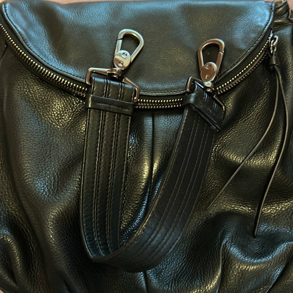 Margot Adelle Black Leather shoulder zipper 2-compartments flap pockets purse - Picture 10 of 16